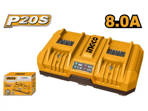 INGCO – încărcător dublu pentru acumulatori P20S, 8,0 A 20 V