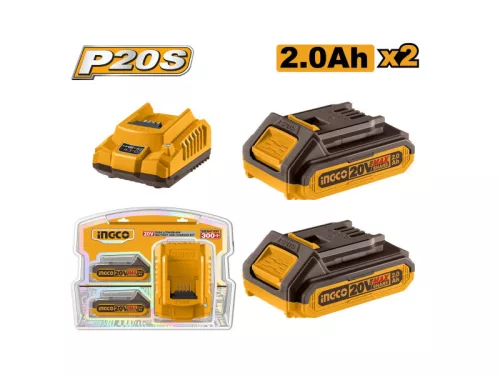 INGCO P20S – set de acumulatori și încărcător 20 V, 2x2,0 Ah