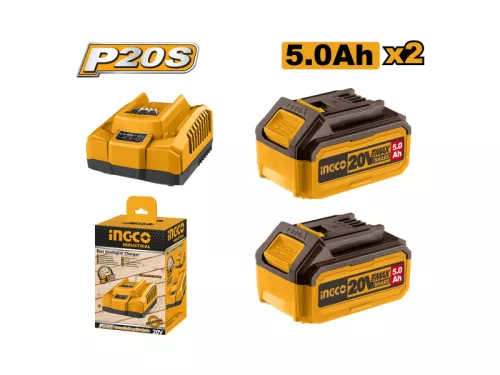 INGCO P20S – set de acumulatori și încărcător 20 V, 2x5,0 Ah